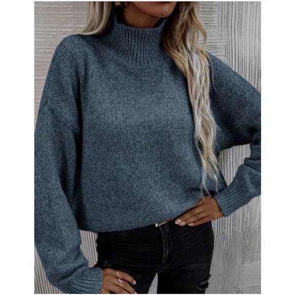 Cozy Mock Neck Oversized Knit Sweater - Picture 7 of 11